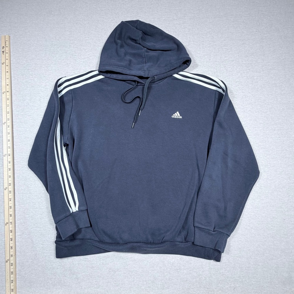 Adidas Mens 3-Stripe Fleece Hoodie Pullover Navy Blue Embroidered Logo XL